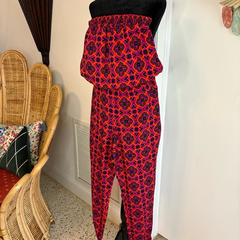 BANANA REPUBLIC Black Pink Orange Strapless Long Jumpsuit! Excellent condition 4